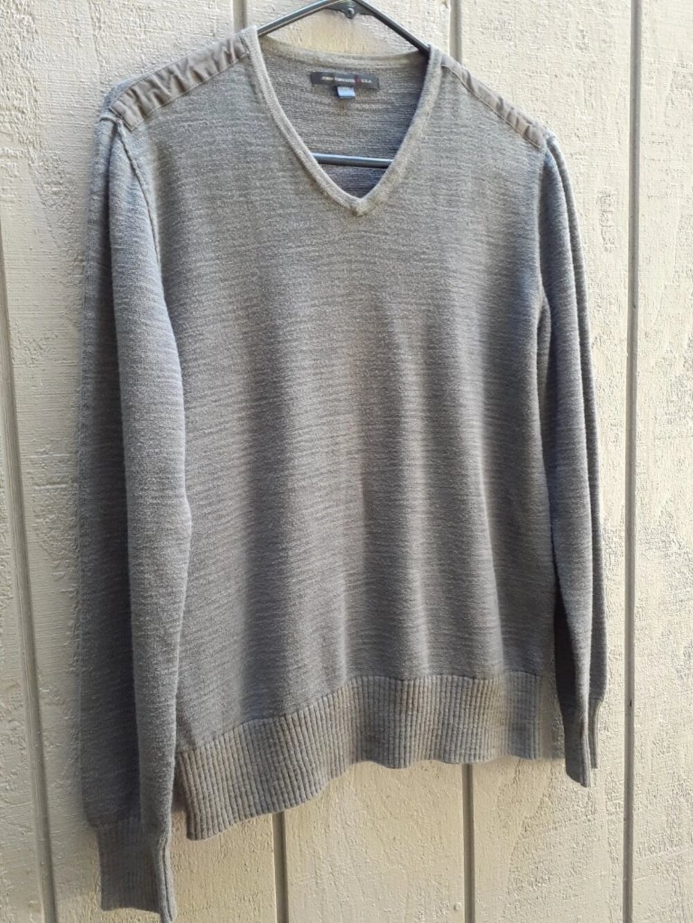 John Varvatos Sweater M Elbow Patch Striped V Neck Long Sleeve Blue Green Medium